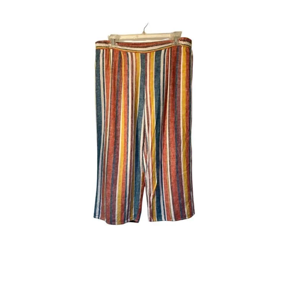Melissa paige linen blend multicolored striped Capri pants M